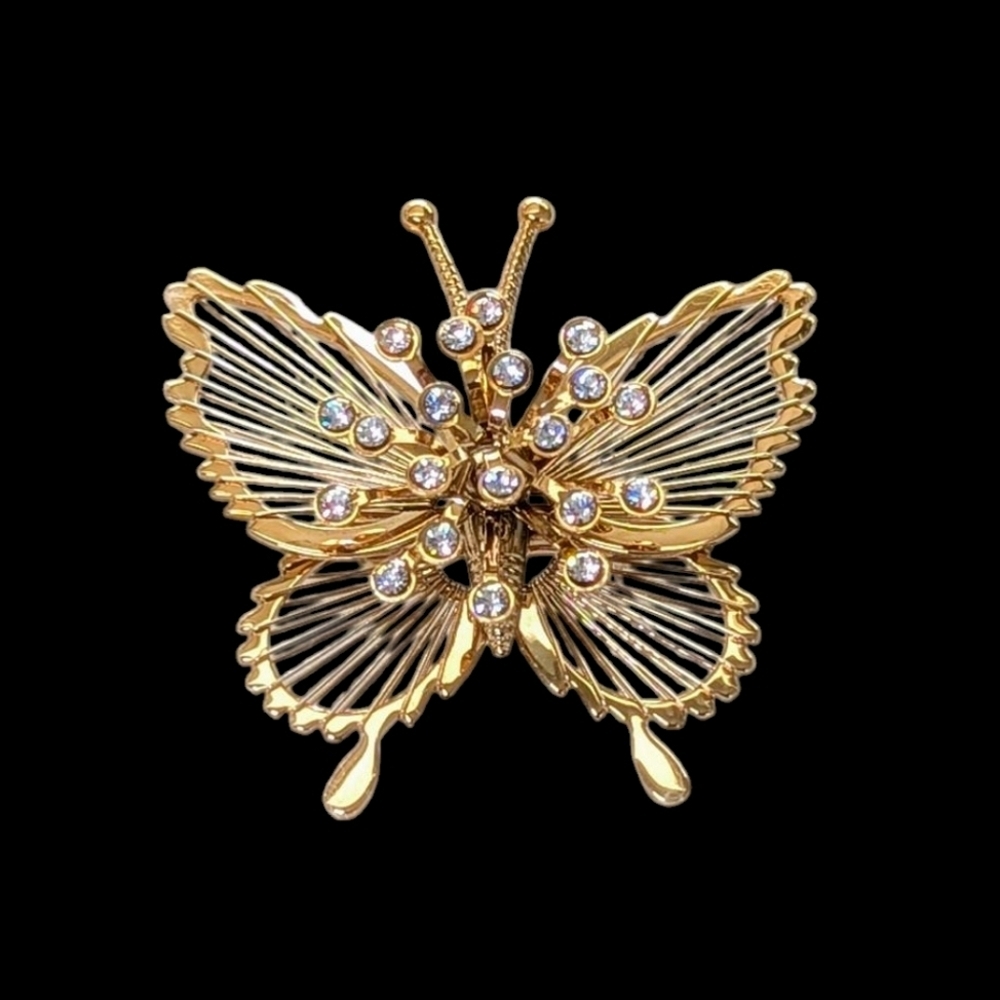 Monet VTG Swarovski Crystal Butterfly Brooch Pin Triple Plated 3D Menagerie